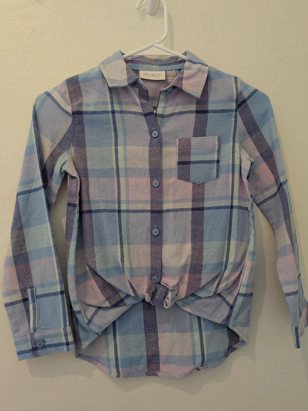 NWT The Children's Place Girls Plaid Button-Up Flannel Shirt Size 7/8 M